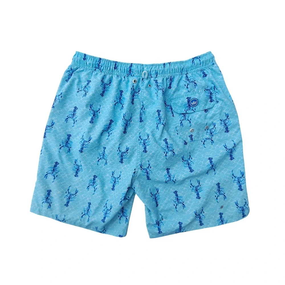 Peter Millar Seaside Collection Mens Blue Lobster Print Swim Trunks Size L